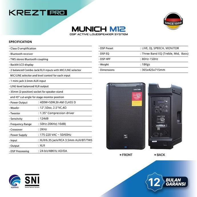 Krezt Pro Speaker Aktif Munich M12 12Inch With Dsp