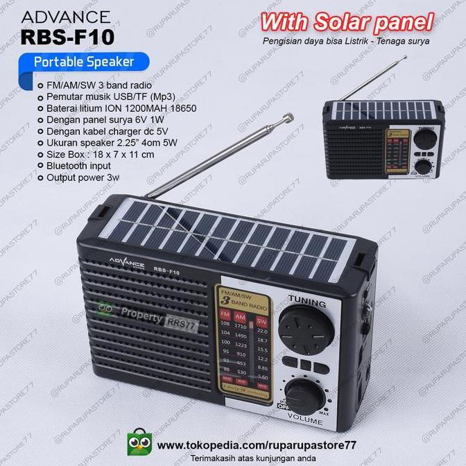 Radio mini speaker mp3 Advance solar panel AC/DC tenaga surya RBS F10