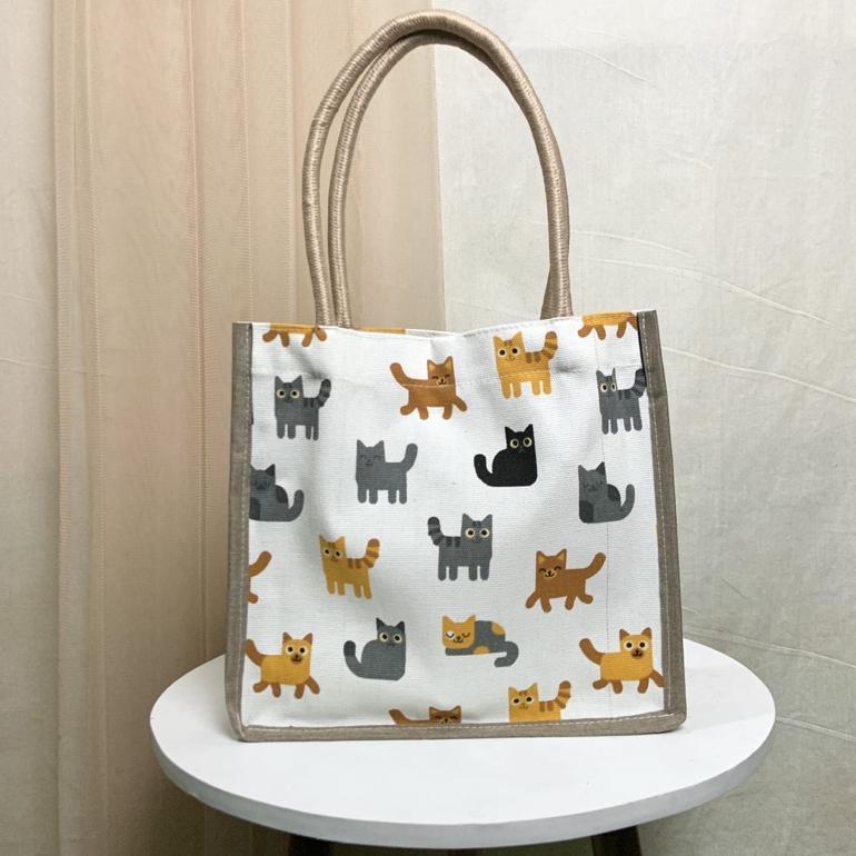 Discount Tas Jinjing Kanvas Tali Sumbu Handbag Kanvas Motif Kecil Tas Tali Sumbu Mini Tas Mukena Tas