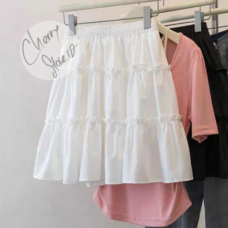 Grosir Cherry_ New  Ruffles Mini Skirt Korean Style | Rok Pendek Sexy Terbaru | Rok Susun Pendek Dew