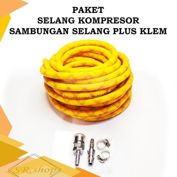 munashops_corp - selang kompresor angin 5 , 10 meter, selang kompresor 3 layer, selang 1set dengan s