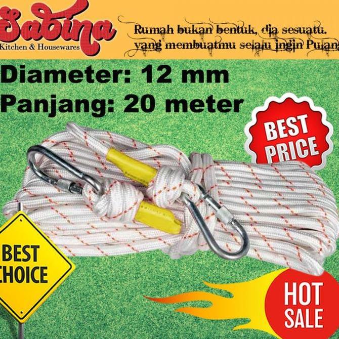 Tali Panjat Tebing Paracord Tenda Climbing Rope Steel Buckle 12mm 20M