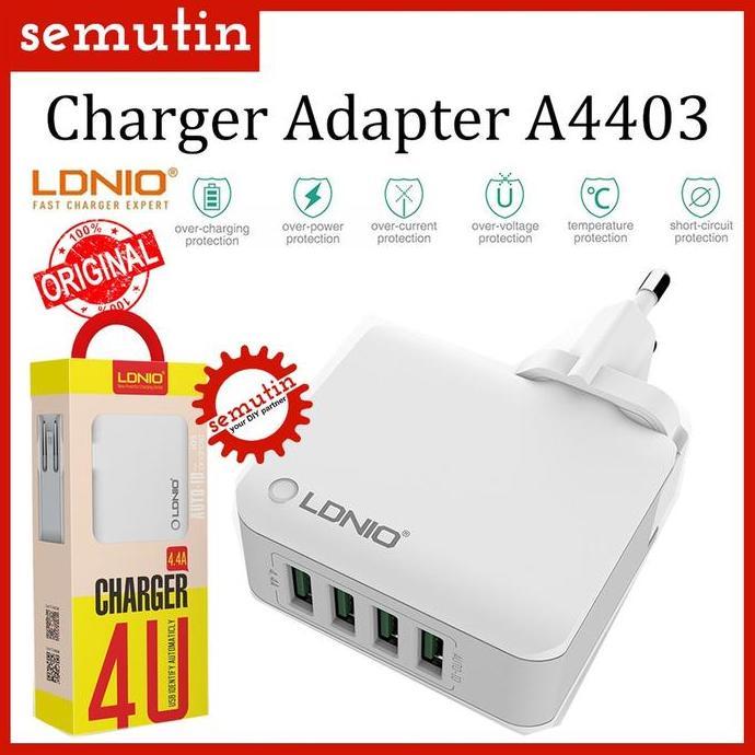 MORIFOYU Charger Adapter LDNIO A4403 ORIGINAL / Kepala Charger Travel USB Port Wall