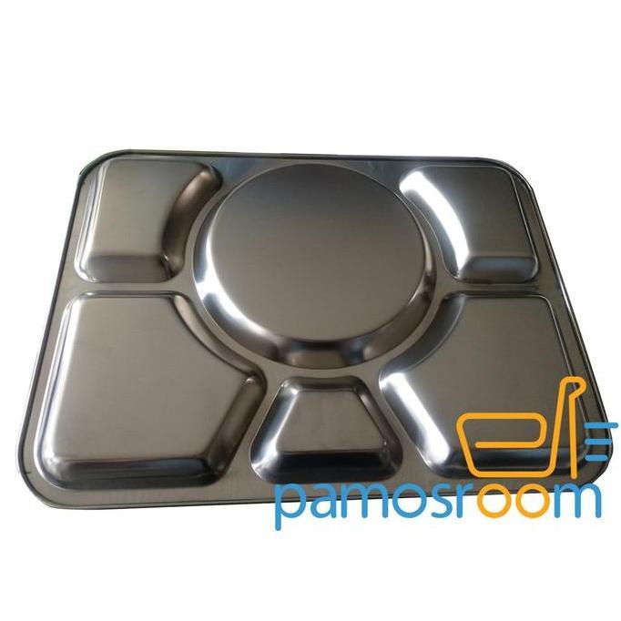 TERLARIS Nampan Plato Stainless Nampan Ompreng Rumah Sakit Sekat 6 Segi Nampan Stainless Foodgrade g