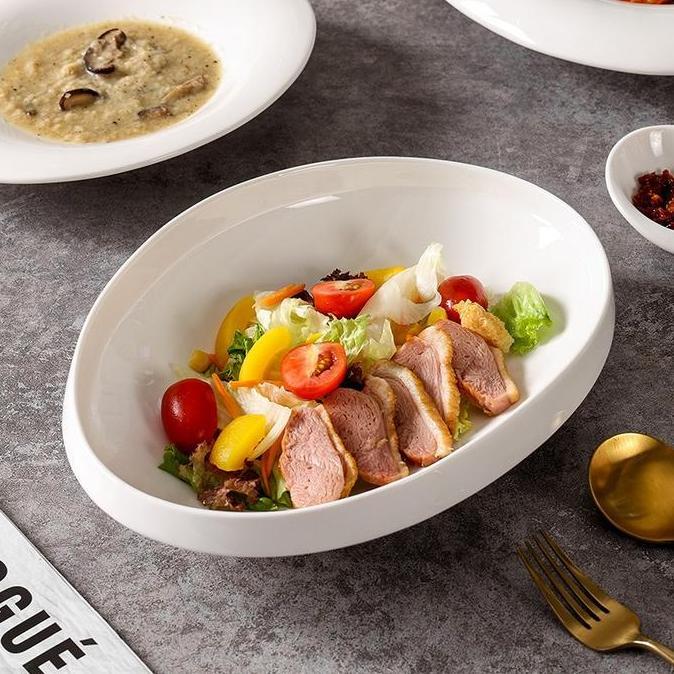 TERLARIS Yuka Serving Bowl / Mangkok Saji Makan Lauk Oval Putih Mewah Aesthetic gratis ongkir