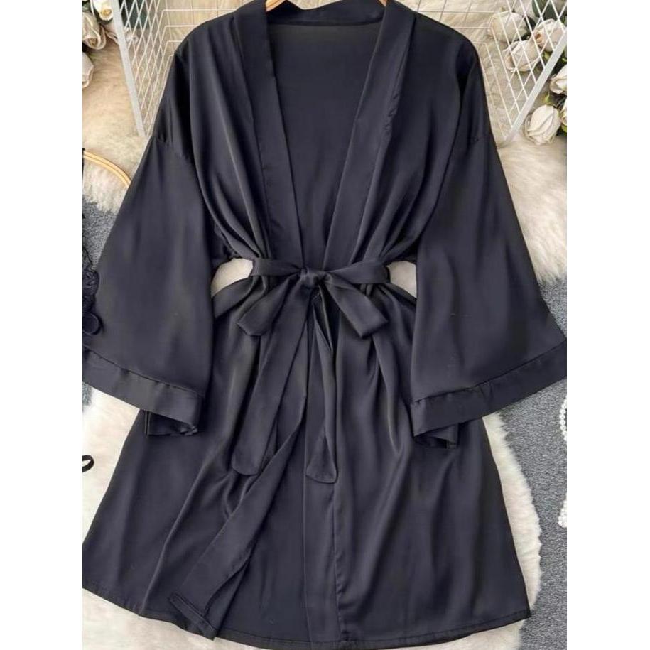 Lingerie Kimono Polos Satin Baju Tidur Wanita Piyama Jubah 2A581