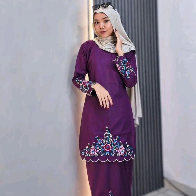 Religion- One Set Kalisa Baju Kurung Melayu Bordir Katun Toyobo Fashion Muslim Wanita Stelan Kurung 