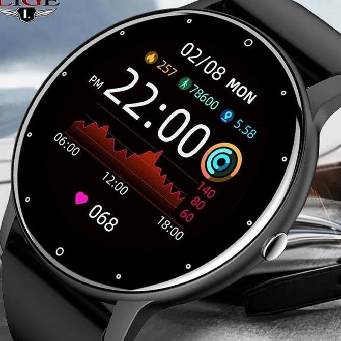 Pamilavast - LIGE Jam Tangan Pintar Pria Layar Bulat HD Sentuh Penuh Panggilan Bluetooth Gelang Olah