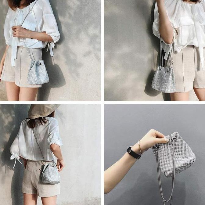 New Tas Pesta Kondangan Serut Wanita Import Premium Selempang Gold 70013