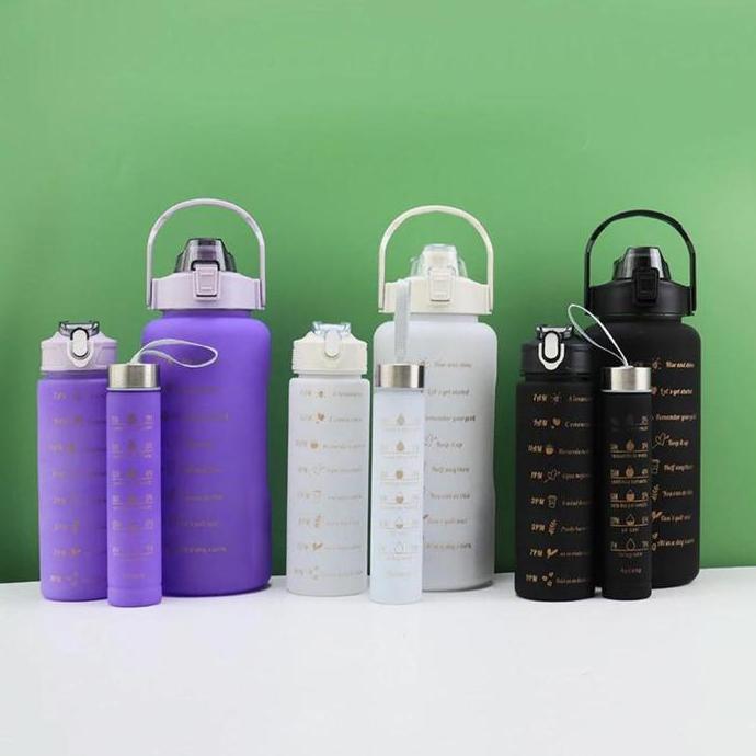 Pass- Botol Minum 1 Set Viral 2Liter + 900Ml + 350Ml (Include Stiker 2D 3D) Jm Hitam Plastik