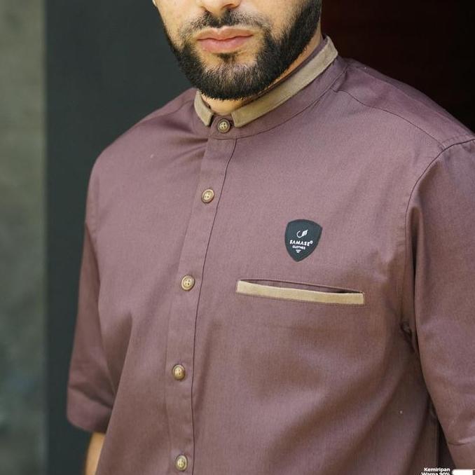 SAMASE U087P Koku Flip Collar Koko Kurta Pakaian Muslim Pria Kerah Flip