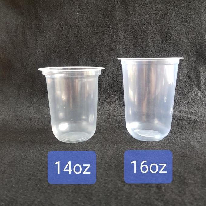 TERLARIS 50PCS GELAS OVAL / GELAS CUP OVAL UKURAN 14OZ 16OZ 18OZ 22OZ / GELAS PLASTIK OVAL