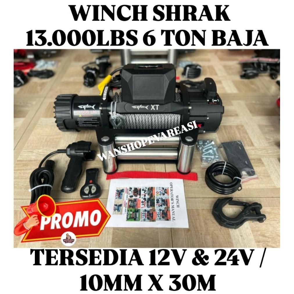 NEW winch sharak 13.000lbs WINCH SHRAK 13000LBS 6TON 12V TALI SLING BAJA 30MTER 10MM TALI DEREK MOBI