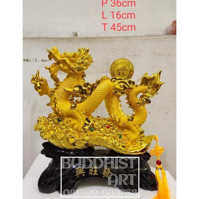 Patung Naga Emas Pajangan Dekorasi Naga Koin 45 Cm