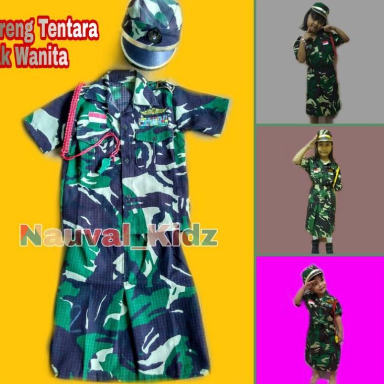 Free Ongkir Baju Kostum Seragam Anak Profesi Tentara Doreng Tni Abri Anak Putri  Paud, Tk, Sd (Topi)