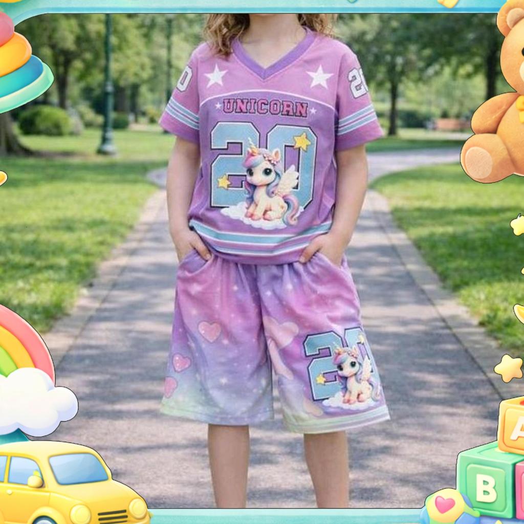 Setelan Jersey Anak Perempuan /Setelan Baju Anak Perempuan/Setelan Angka/Setelan Bayi Usia 2-6 Tahun