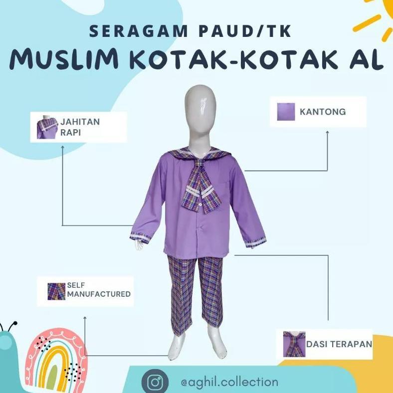 SERAGAM TK/PAUD KOTAK-KOTAK BAJU TK/PAUD AL KOTAK-KOTAK UNGU PANJANG