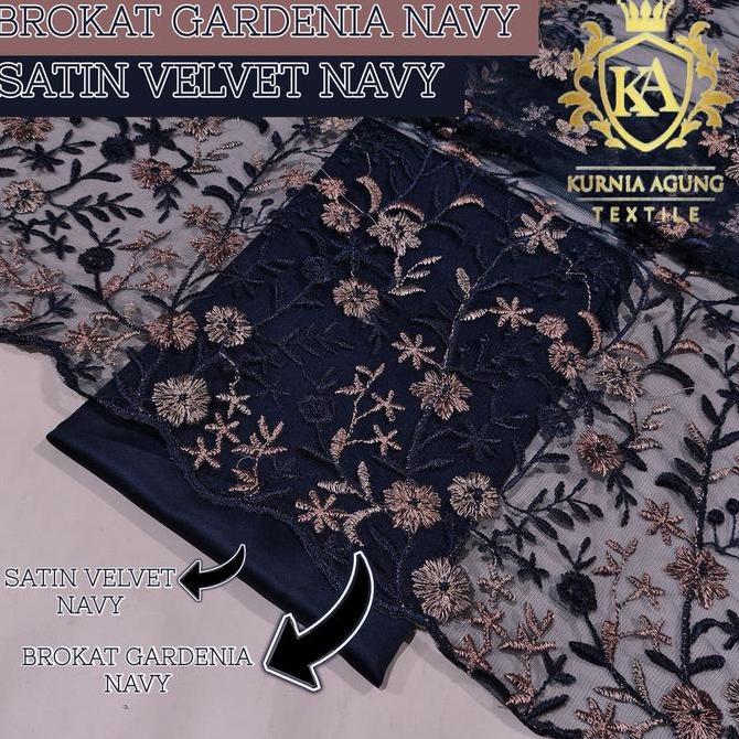 Meter Brokat Bordir Tile Prancis Motif Gardernia Premium Warna NAVY / BIRU DONGKER Tile Valentino Im