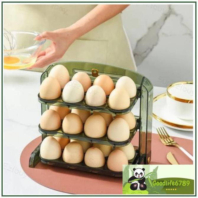 Rak Telur 3 Layers Egg Box/Kotak Penyimpanan Telur Rak Serbaguna 24 Lubang Plastik HS