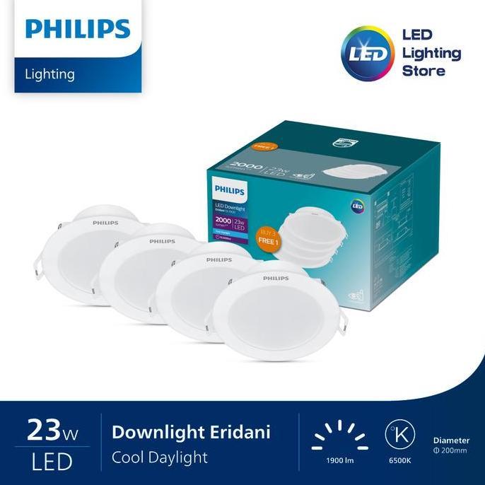 Promo Beli 3 Gratis 1Lampu Panel/Plafon Philips 23W Watt Downlight Eridani  Led18 D200 - Cahaya Puti