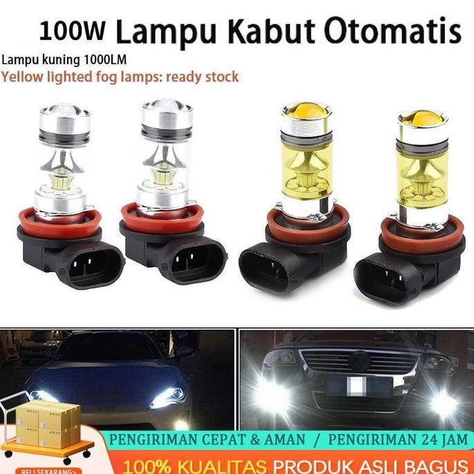 4indrashoppp  - 2pcs mobil led lampu kabut led h11 h8 4300k 100w 1500lm super terang warna kuning pu