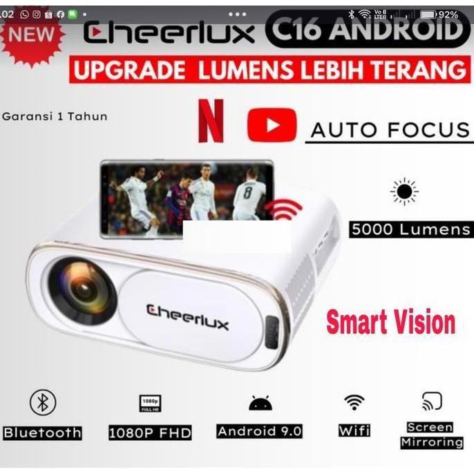 Diskon Proyektor Cheerlux C16 Android 5000 Lumens dan Wifi Mirroring Ke HP Auto Focus | Projector Mi