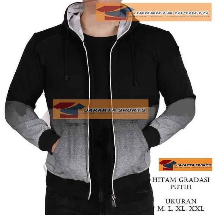 NEW JAKET GRADASI HITAM PUTIH KOMBINASI - HOODIE PRIA WANITA MURAH POLOS ORI