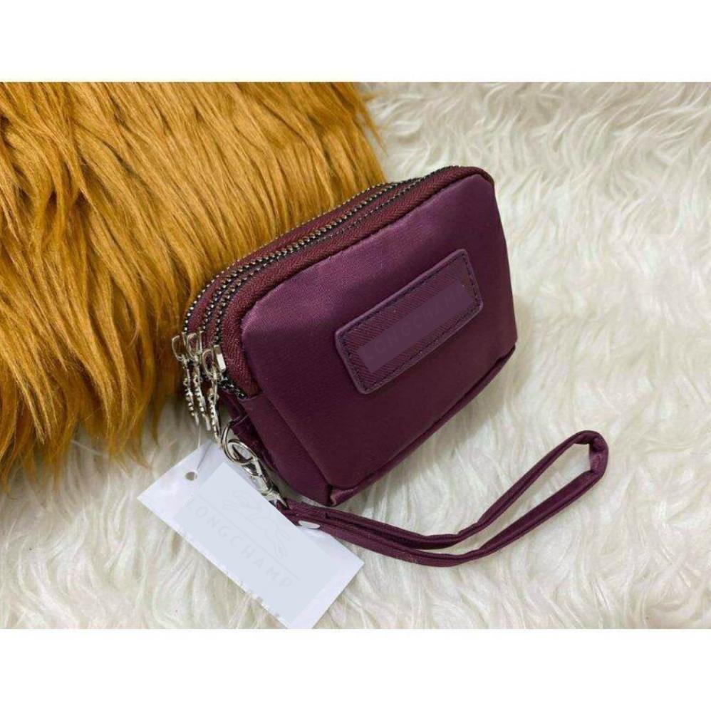 Garansi Dompet Koin 3Resleting Hitam Bahan Parasut 11X9Cm Kekinian