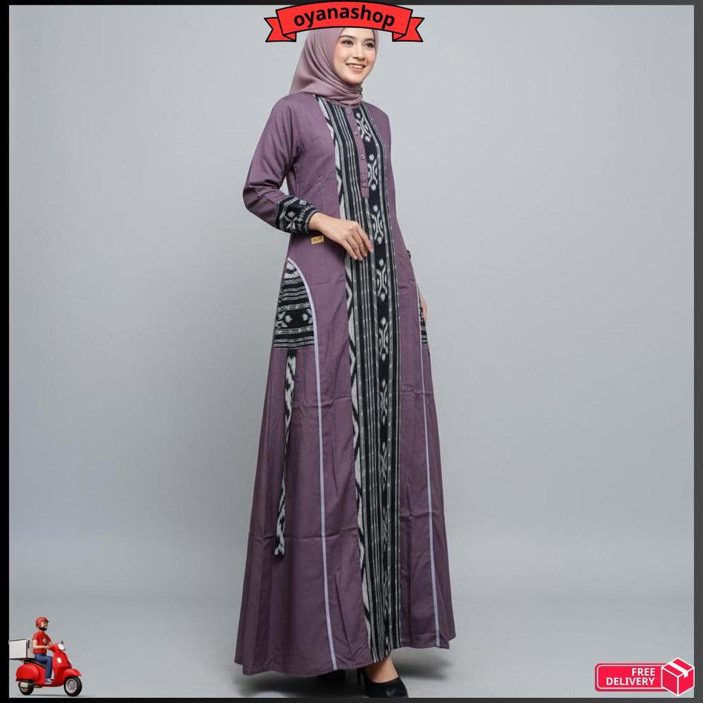 Gamis Muslim Amanda Nabila (Free  Goodibag & Pouch )  Rayon Twill Premium Mix Kain Tenun Troso Warna