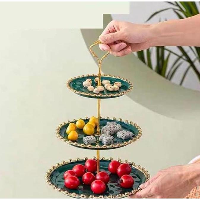 Premium Gold Cake Tier / CANADA CAKE TIER / Rak Susun Kue Roti 3 tingkat / Fruit Tray Tier Marble / 