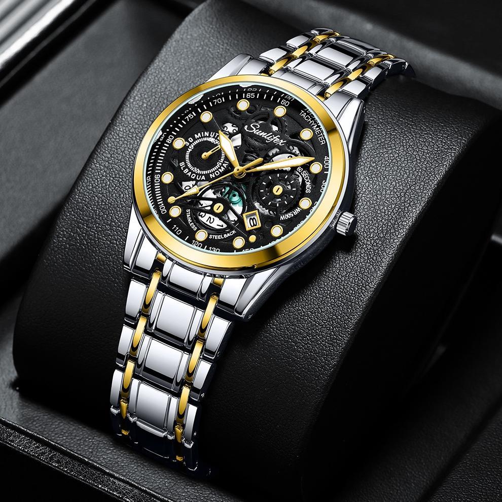 TERLARIS Sunlifex Jam Tangan Pria  9001 Original Display Kuarsa Anti Air Tali Stainless Steel Santai
