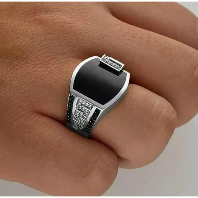 Youboy- Cincin Batu Hitam Diamon / Cincin Kotak Persegi Mata Hitam Gold & Silver Mewah Elegan / Cinc