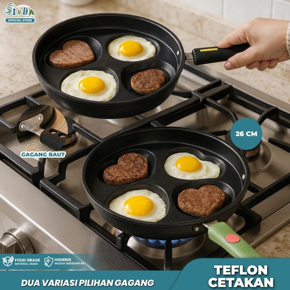 Panci Cetakan Telur 4 Datar Teflon Cetakan Martabak Telor Panci Wajan 4 Lubang Penggorengan
