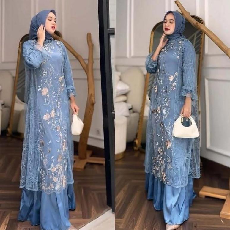 OFFICIAL Free Hijab - Special Price ZEYA Dress Set ( Dress + Tunik Blouse Lace ) Dress Terbaru / Gam