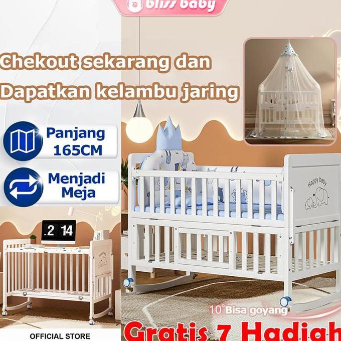 TERLARIS TEMPAT TIDUR BAYI MULTIFUNGSI KAYU JATI GOYANG 120CM - SET LENGKAP BOX BAYI TANPA CAT & FOR