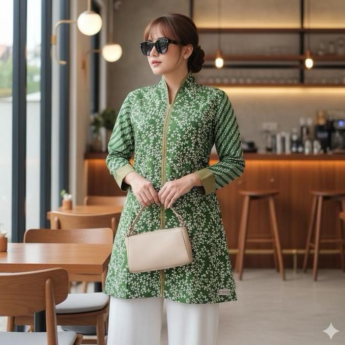 Dahlia_prose - Shanaya Batik Tunik Aldena Garutan Dress Cap Baju atasan Wanita modern kombinasi cant