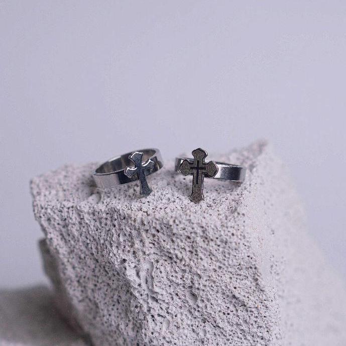 Cincin Salib Titanium Premium Anti Karat - Cincin Rohani Pria Dan Wanita