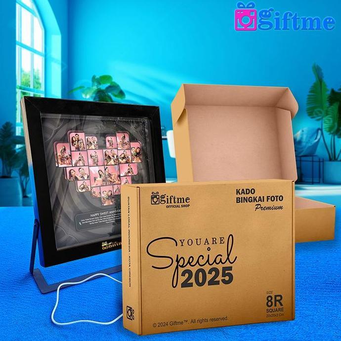 GIFTME Bingkai 3D 8R Custom LED Stand Besi | Kolase Foto Love - Kado Ultah Cewek Hadiah Anniversary