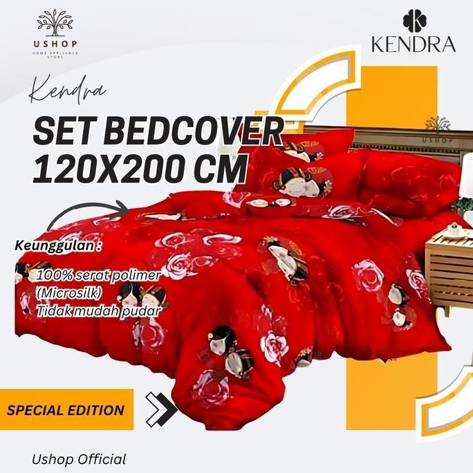 USHOP Kendra Set Bedcover + Sprei FLAT 120X200  Motif Kartun Bunga Minimalis Bahan Microtex Disperse