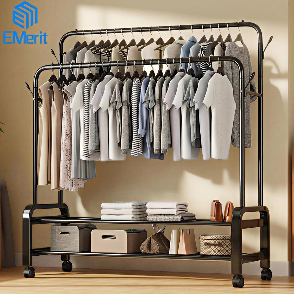 Rak Gantungan Baju Besi Gantungan Baju Berdiri Gantungan Baju Estetik Rak Baju Gantung HITAM/PUTIH