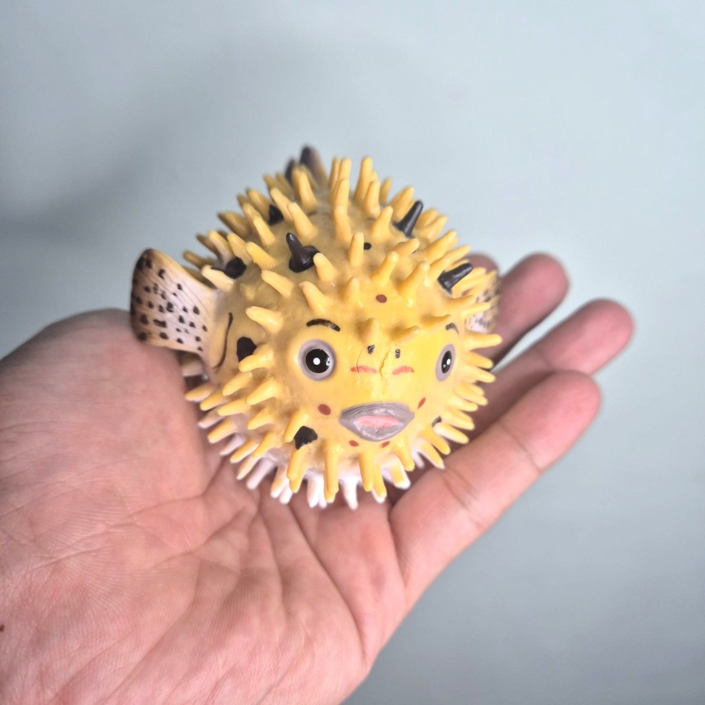 Figur Hewan Ikan Buntal Pufferfish PVC Mainan Edukasi Miniatur ikan laut detail rapi