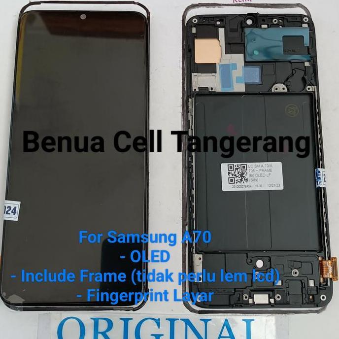 LCD Samsung A70 Original LFLayar OLED + Frame + Fingerprint Layar