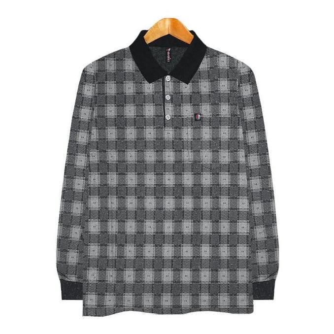 DF132 - liso wear - Polo Shirt Distro Motif Batik Katun Tangan Panjang Saku Dewasa Pria Baju Kerah A