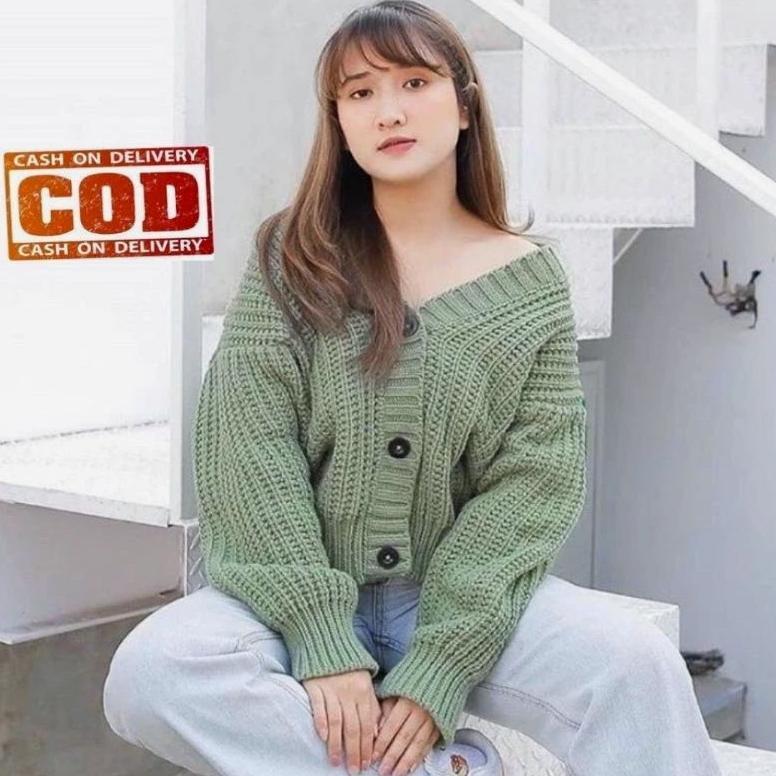 Sale Cardigan Rajut Crop Wanita Oversize Tebal