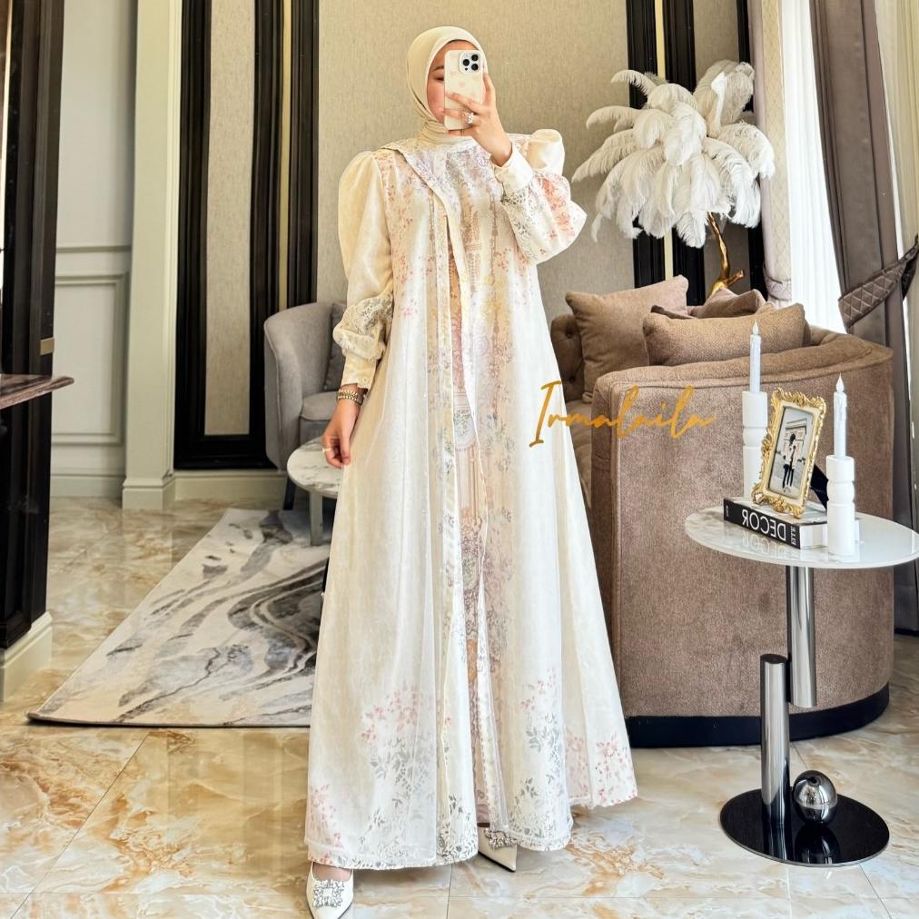 BESTPROMO SHIMA DRESS GAMIS MUSLIM BAHAN ZORA TWILL PRINTING MIX TULLE SPARKLE NYAMAN CANTIK MEWAH E