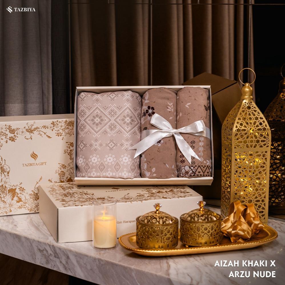 NEW DEALS TAZBIYA - GIFT SET COUPLE MUKENA & SARUNG (RAYA HAMPERS GIFT BOX RAYA COUPLE ISI MUKENA DA