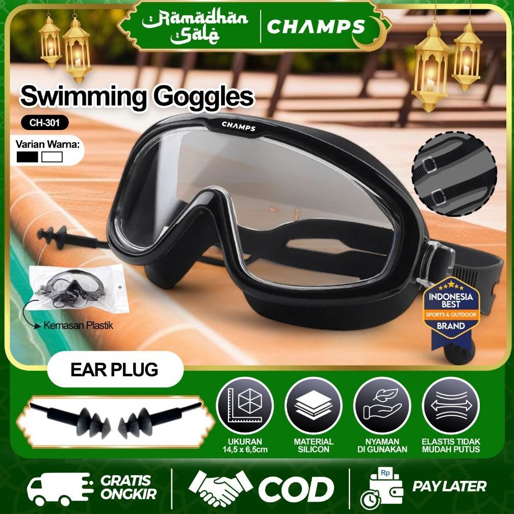 CHAMPS Kacamata Renang Anak Dewasa Anti Fog, Anti Air, Nyaman + Earplug Murah CH-301