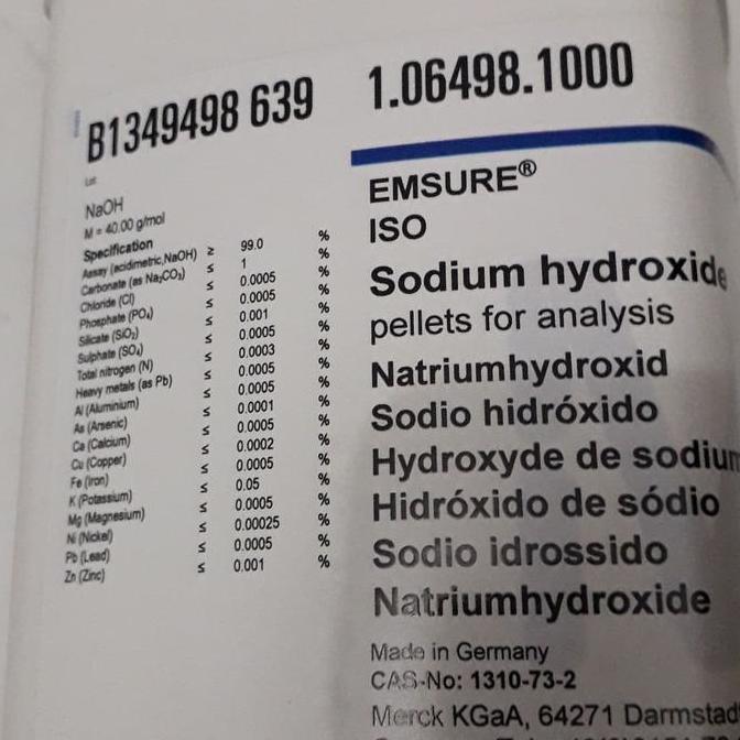 NaOH. Sodium Hydroxide. 106498. 1 KG. Merck