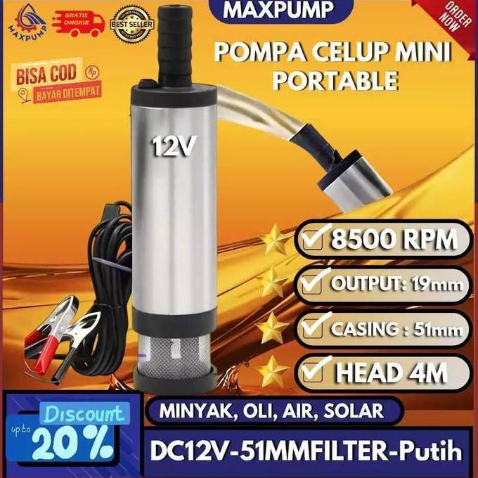 Guidato- Maxpump Pompa Minyak Dc 12V Oil Pump Pompa Celup Solar Mini Dc 12V Submersible Pump Mesin P