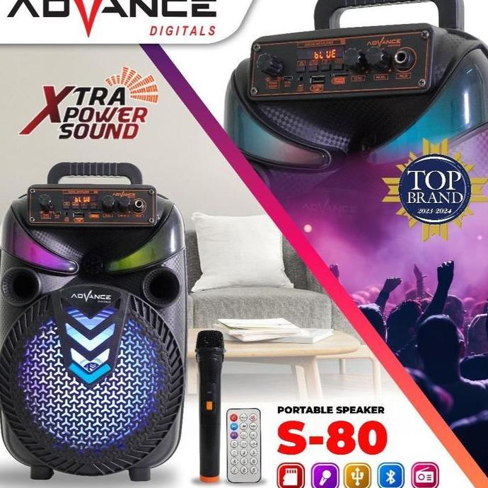 Sale Advance Speaker S80 Karaoke Mic Wireless Led Bass Stereo Portable Dengan Mikrofon Nirkabel Dan 